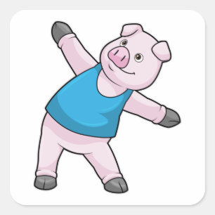 Sticker Carré Cochon au Yoga Étirement