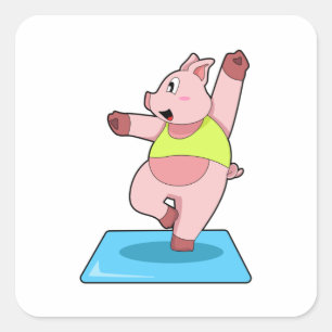 Sticker Carré Cochon au yoga Fitness