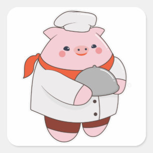 Sticker Carré Cochon comme cuisiner avec Plateau
