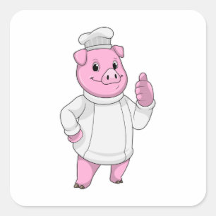 Sticker Carré Cochon comme cuisinier avec casquette chef