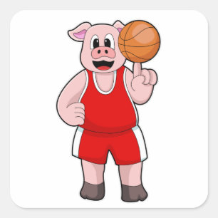 Sticker Carré Cochon de basket-ball