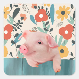 Sticker Carré Cochon de bébé convivial   Bébé mignon animal
