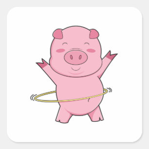 Sticker Carré Cochon de conditionnement avec anneau à aile