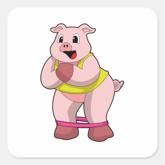 Sticker Carré Cochon de fitness avec bande de caoutchouc (Devant)