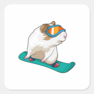 Sticker Carré Cochon de Guinée Snowboard Snowboard