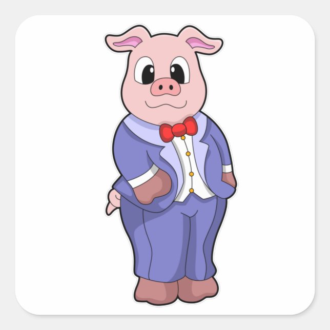 Sticker Carré Cochon en forme de chambre avec costume (Devant)