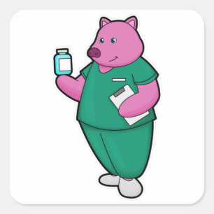 Sticker Carré Cochon en infirmière en médecine