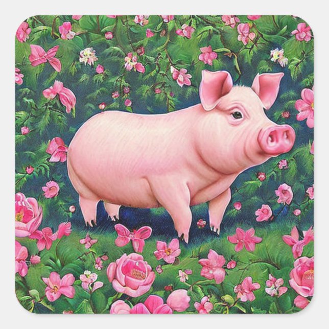 Sticker Carré Cochon floral (Devant)