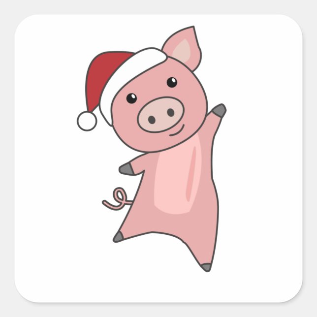 Sticker Carré Cochon Joyeux Noël Animaux Cochons (Devant)