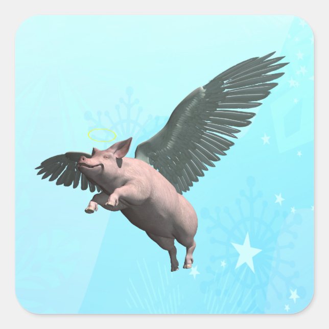 Sticker Carré Cochon mignon volant dans le ciel (Devant)