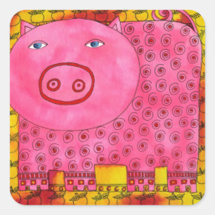 Sticker Carré Cochon Motif