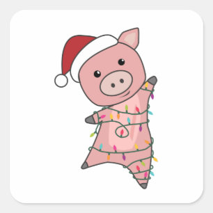 Sticker Carré Cochon Noël Neige Animaux d'hiver Cochons