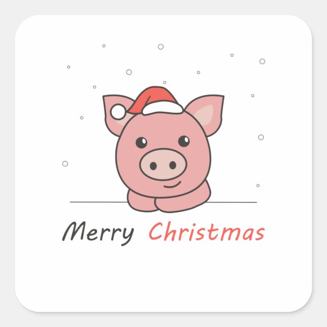 Sticker Carré Cochon Noël Neige Animaux d'hiver Cochons (Devant)