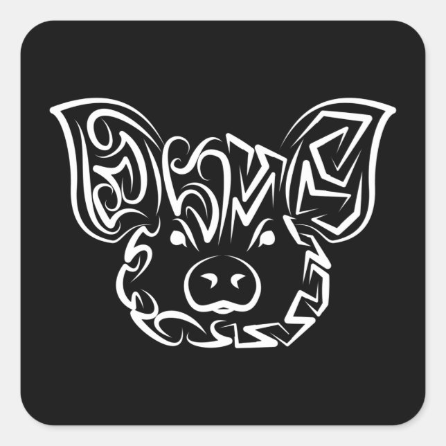 Sticker Carré Cochon tribal noir et blanc (Devant)