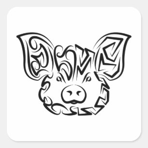 Sticker Carré Cochon tribal noir et blanc