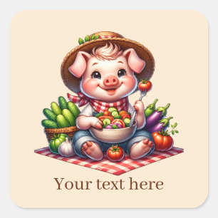 Sticker Carré Cochon végétal du pays mignon ajouter du texte