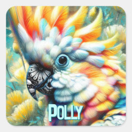 Sticker Carré Cockatoo Bird Yellow Poppies Personalized