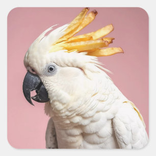 Sticker Carré Cockatoo Drôle Avec Crest Fries Français