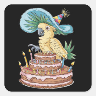 Sticker Carré cockatoo perché sur gâteau d'anniversaire casquett