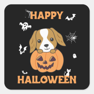 Sticker Carré Cocker Spaniel Citrouille Chiens mignons Joyeux Ha