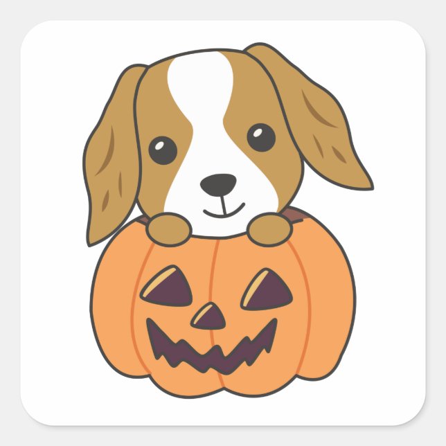 Sticker Carré Cocker Spaniel Citrouille Chiens mignons Joyeux Ha (Devant)