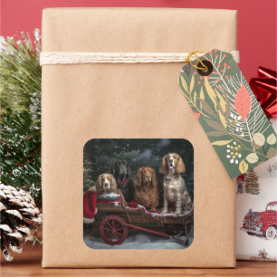 Sticker Carré Cocker Spaniel Snowy Sleigh Décor de Noël