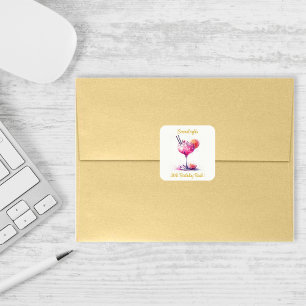 Sticker Carré Cocktail à thème rose Anniversaire