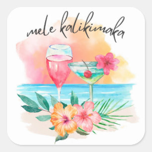 Sticker Carré Cocktail de Noël Mele Kalikimaka Tropical Beach