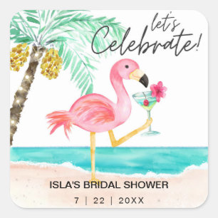 Sticker Carré Cocktail de plage flamant rose pour enterrement de