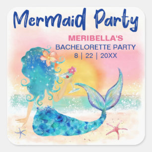 Sticker Carré Cocktail Sirène Plage Tropicale Enterrement de Vie