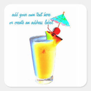 Sticker Carré Cocktails à parapluie tropical