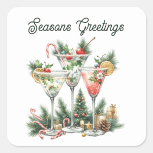 Sticker Carré Cocktails de Noël Joyeuses Fêtes