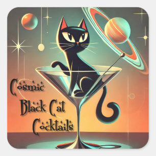 Sticker Carré Cocktails Futuristes Atomiques Chat Noir Cosmique
