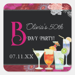 Sticker Carré Cocktails tropicaux Anniversaire Fête Faveurs