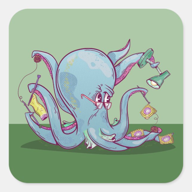 Sticker Carré Coctopus drôle crochet (Devant)