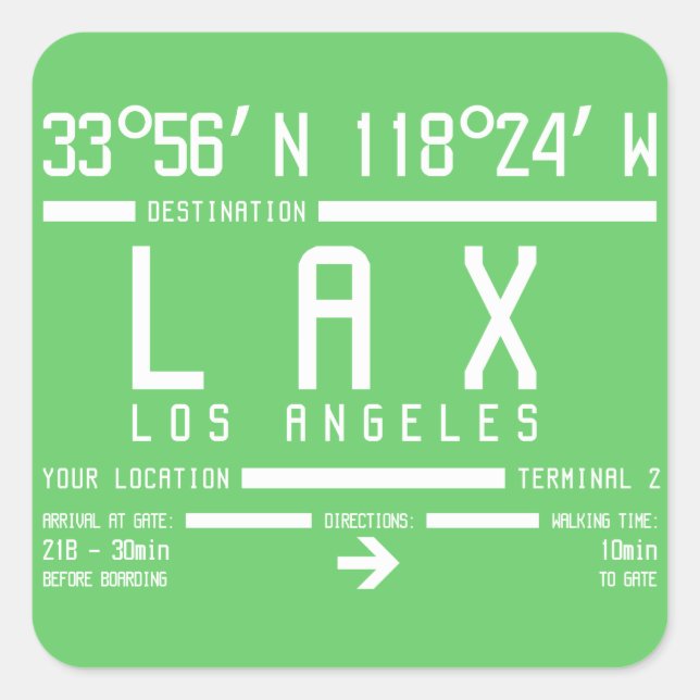 Sticker Carré Code aéroport de Los Angeles (Devant)
