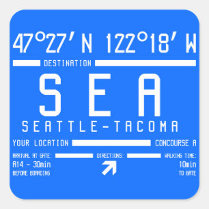Sticker Carré Code de l'aéroport de Seattle-Tacoma