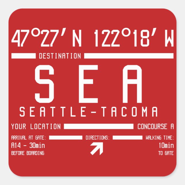 Sticker Carré Code de l'aéroport international de Seattle-Tacoma (Devant)