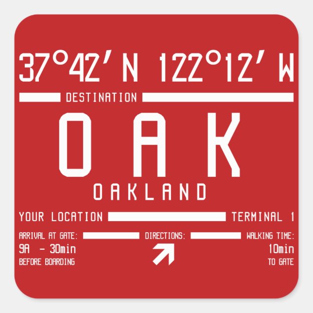 Sticker Carré Code IATA de l'aéroport international d'Oakland Ca (Devant)