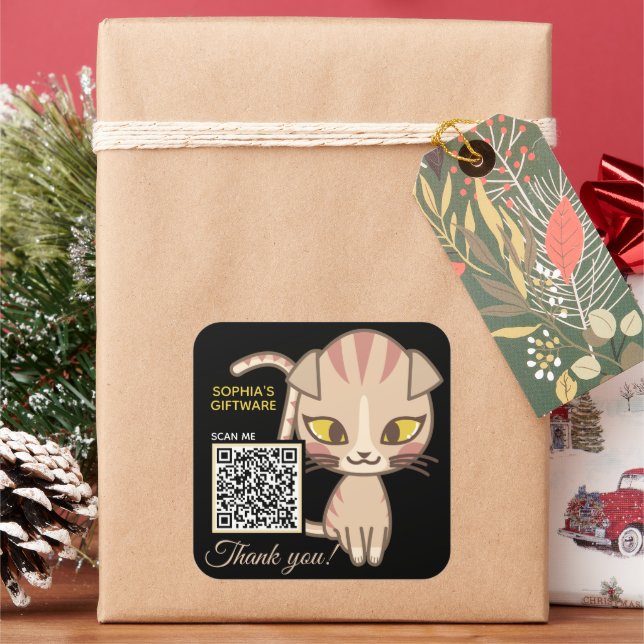 Sticker Carré Code QR animal de Merci de chat mou (vacances)