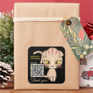 Sticker Carré Code QR animal de Merci de chat mou