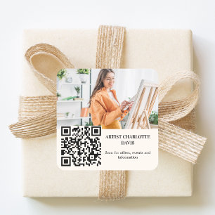 Sticker Carré Code QR artiste designer ivoire crème