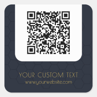 Sticker Carré Code QR avec texte personnalisé bleu marine élégan
