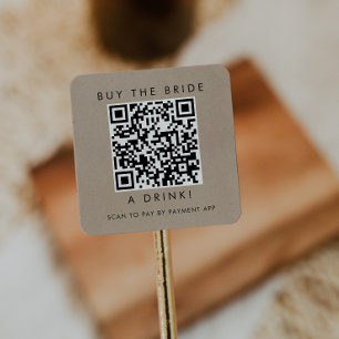 Sticker Carré Code QR Chic Faux Kraft pour Offrir un Verre à la