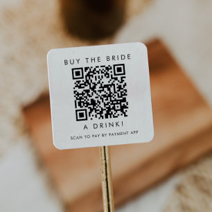 Sticker Carré Code QR Chic Typographie Payez un Verre à la Marié