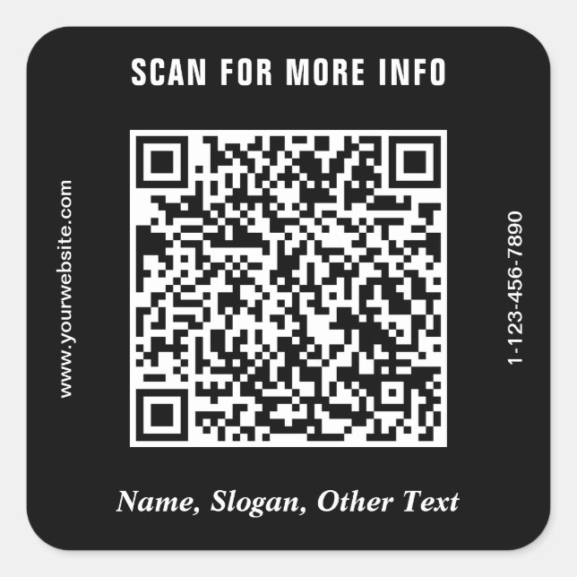 Sticker Carré Code QR d'entreprise moderne noir (Devant)