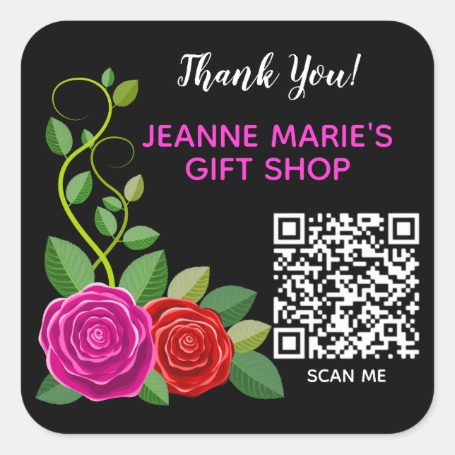 Sticker Carré Code QR élégant Merci rose et rouge Rose et rose (Devant)