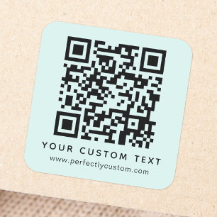 Sticker Carré Code QR et texte personnalisé clair aqua bleu