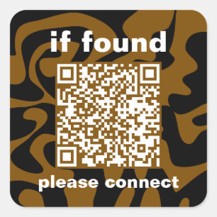 Sticker Carré Code QR marron groovy perdu trouvé