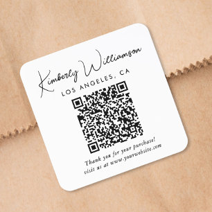 Sticker Carré Code QR Merci Écriture Élégante